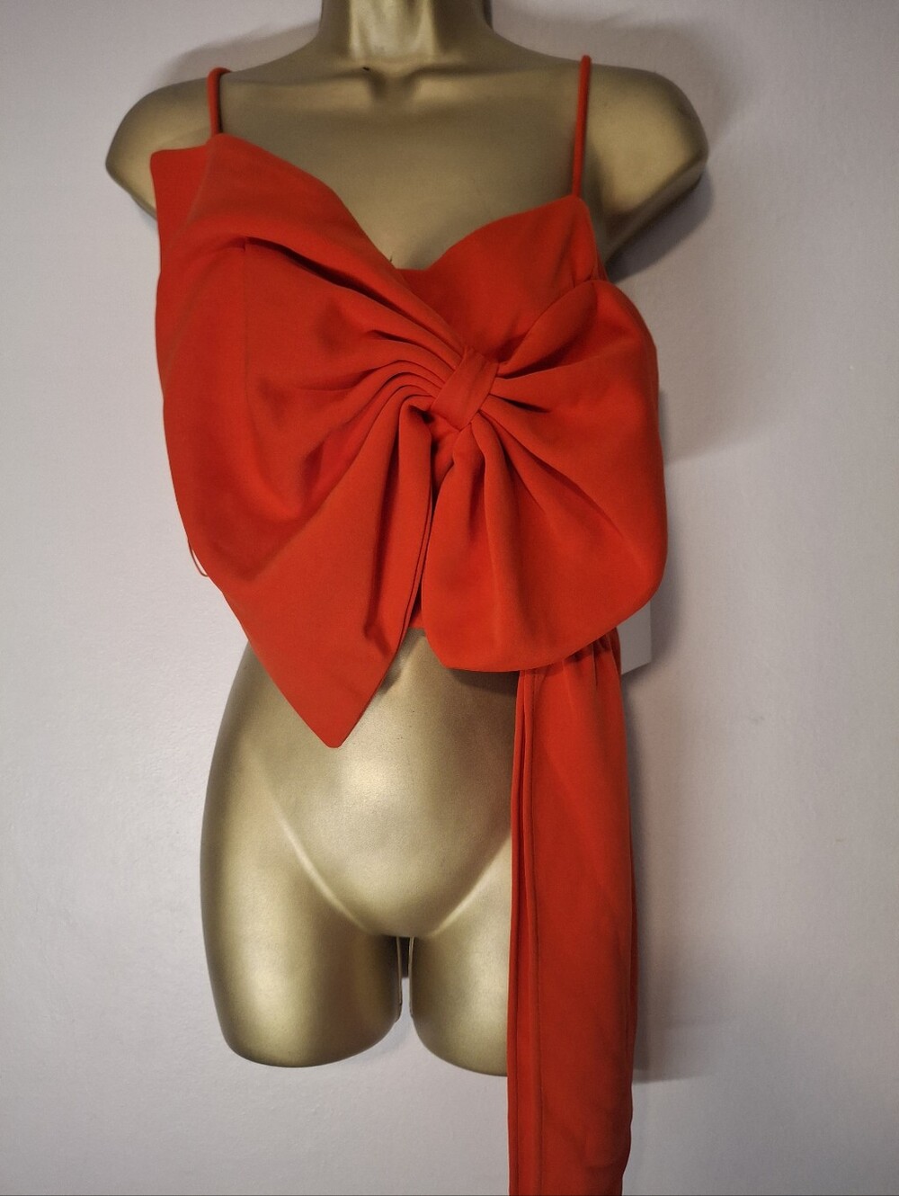 Red Bow Tie Crop Top with Draped Sash